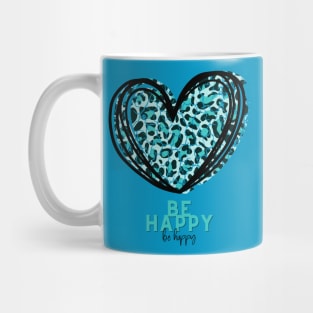 Be Happy Leopard Print Heart Mug